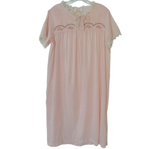 Barbizon Vintage Blendiare Batiste Nightgown Women's Medium Modest Pink Lace - Picture 1 of 6